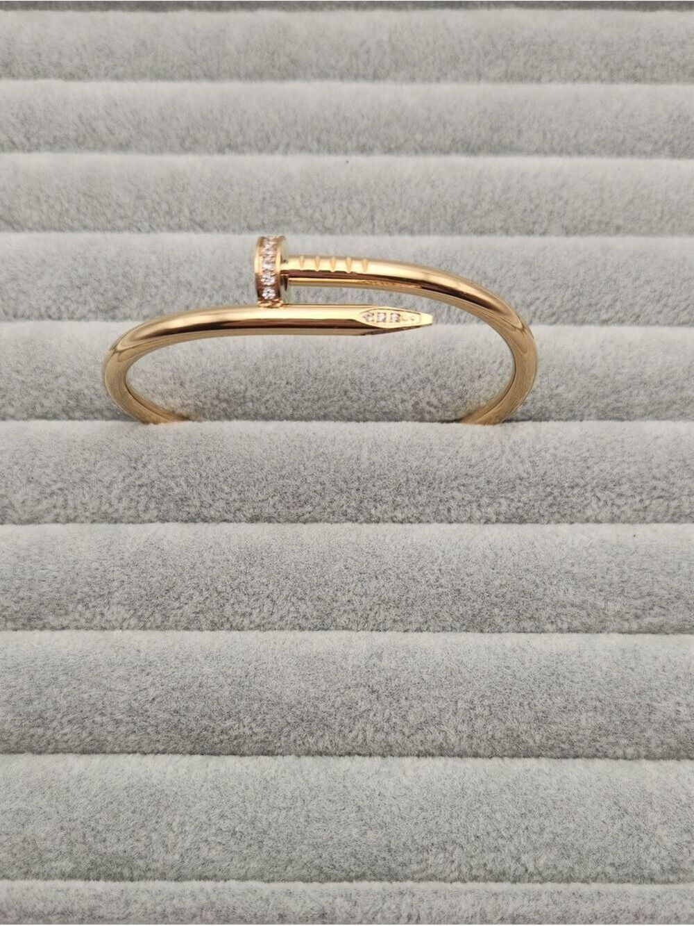18K Gold Plated Stainless Steel Nail Bangle Bracelet, Zircon Accents
